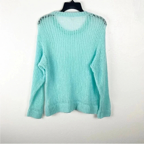FREE PEOPLE Light And Lofty Alpaca Wool Blend Sky Blue Open Knit Sweater Small - Picture 2 of 5